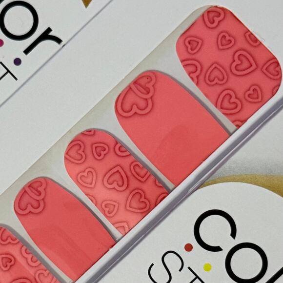 New Color Street “Heartthrob” Coral Color with Playful Heart Shapes Nail Strips - Picture 1 of 1
